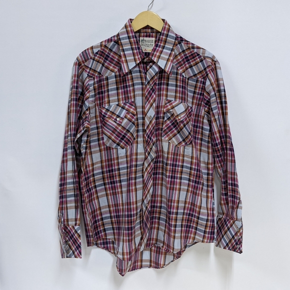 Plaid Wester Pearl Button Down, K- Mart, Vintage, Medium - Picture 2 of 16